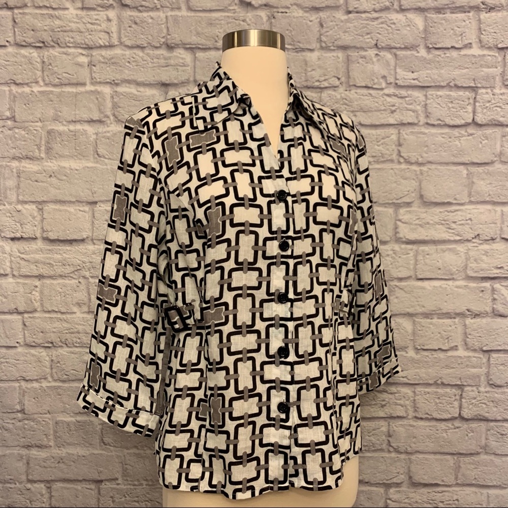 Carole Little Linen Blouse w/Buckle Embellishment - Picture 1 of 14